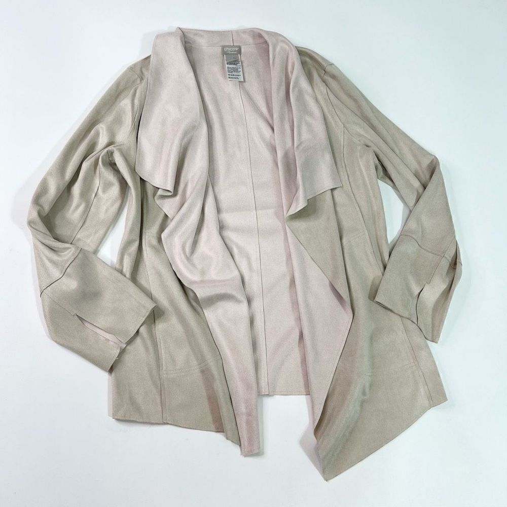 Chico's Travelers Cardigan Jacket Womens US 8/10 Faux Suede Weatern Open